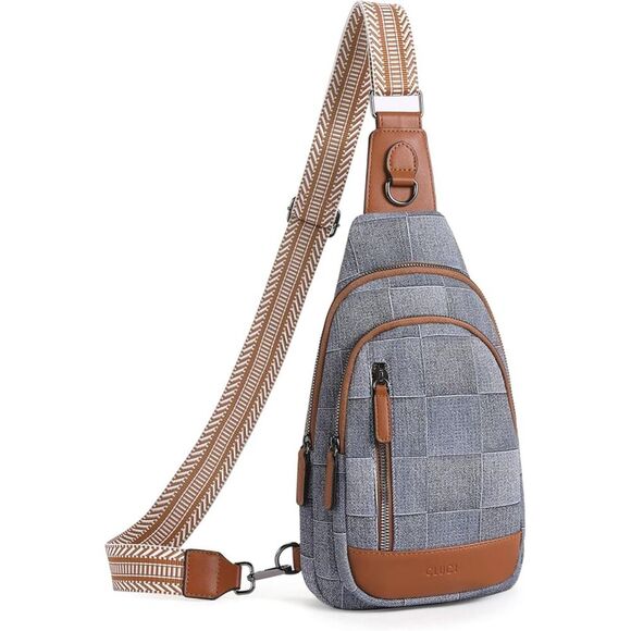 UNBRAND Handbags - Women Blue With Brown Imported Faux Leather Unique Sling Cross Body Backpack